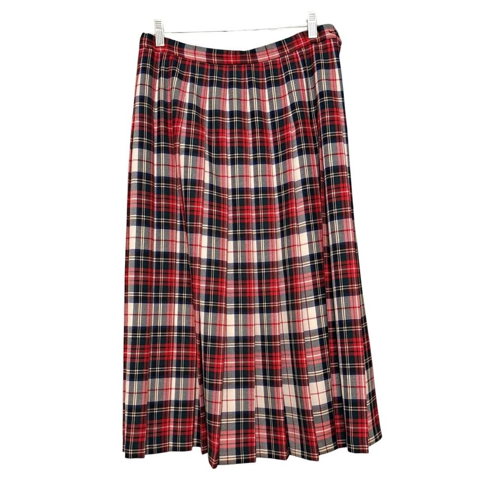 Vintage Pendleton Stewart Tartan Pleated Virgin Wool Midi Skirt USA 31 Waist - Picture 6 of 7